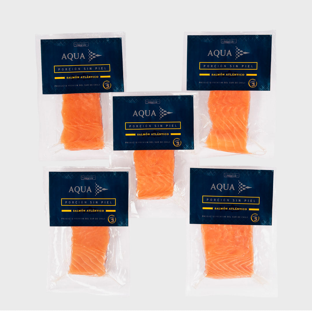 PACK 5 porciones individuales Salmón Atlántico sin piel, Piezas de 180 grs c/u aprox.