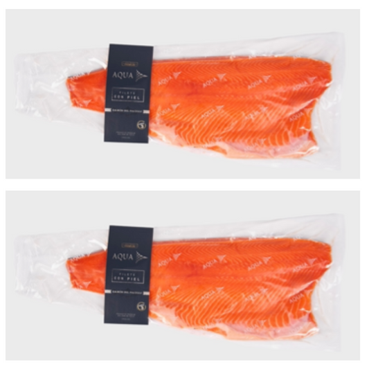 PACK 2 Filetes Salmón Pacífico con Piel, Pieza de 1,3 kg aprox. ($20.500 precio x kg)